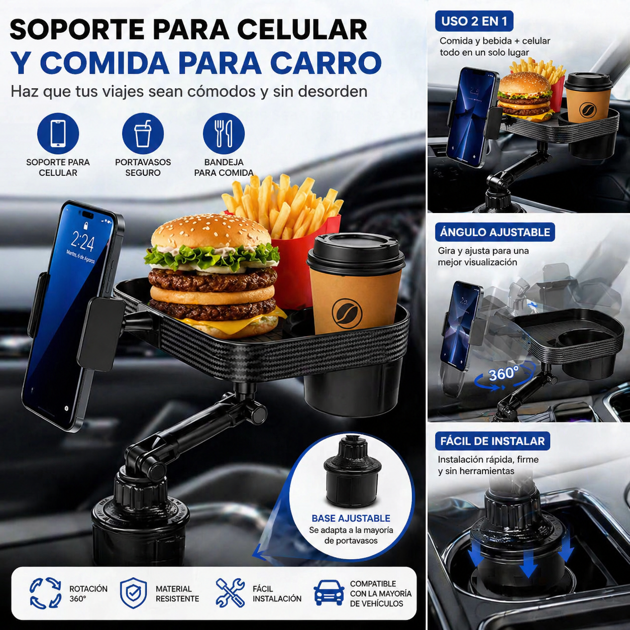 SOPORTE PARA CELULAR Y COMIDA CARRO